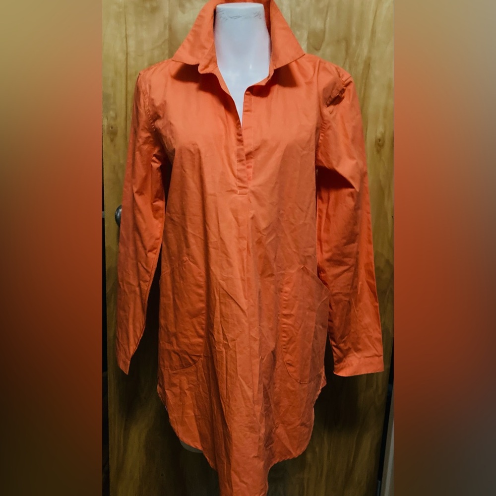 Les Canebiers St Tropez Orange Tunic/Coverup 100% Cotton Pockets 
Sz M/L